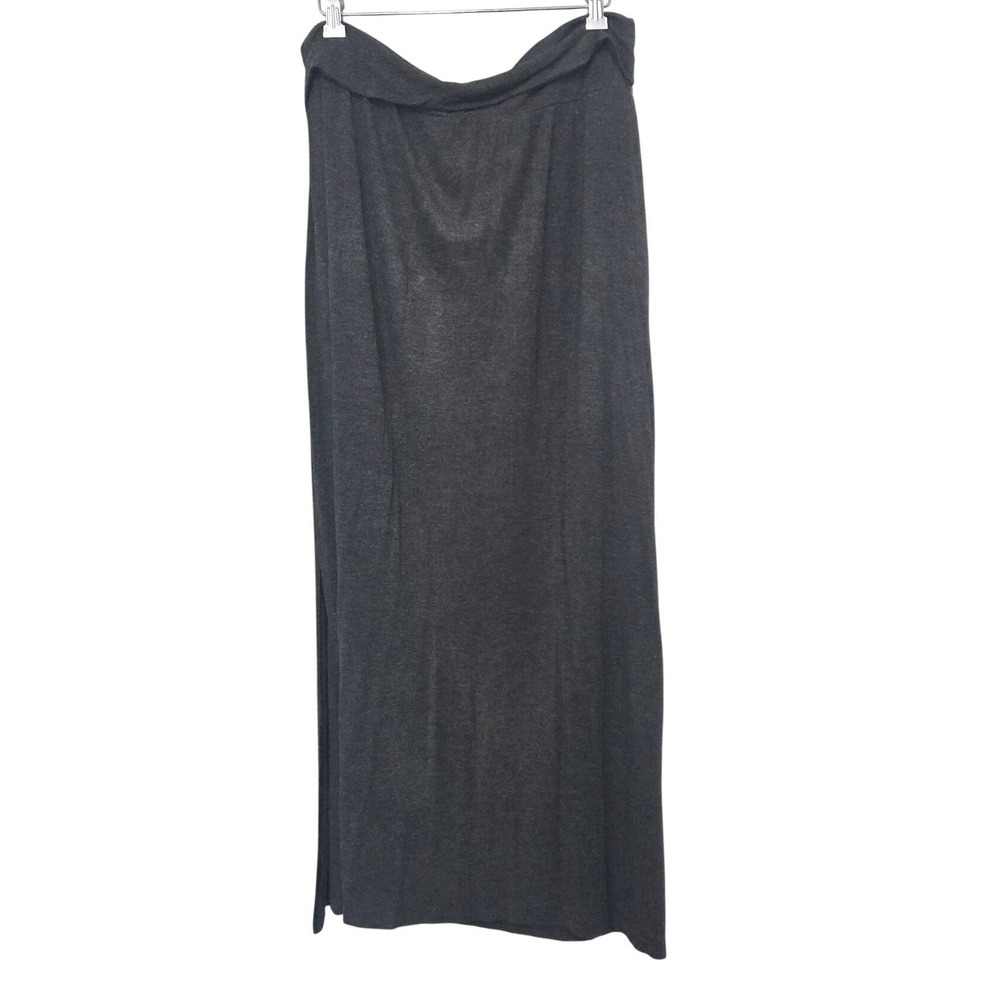 Maurices Womens Charcoal Gray Jersey Knit Maxi Skirt Fold Over Waist Side Slit 2
